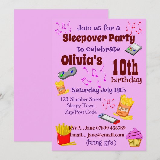 Party Einladung (Vorne/Hinten)