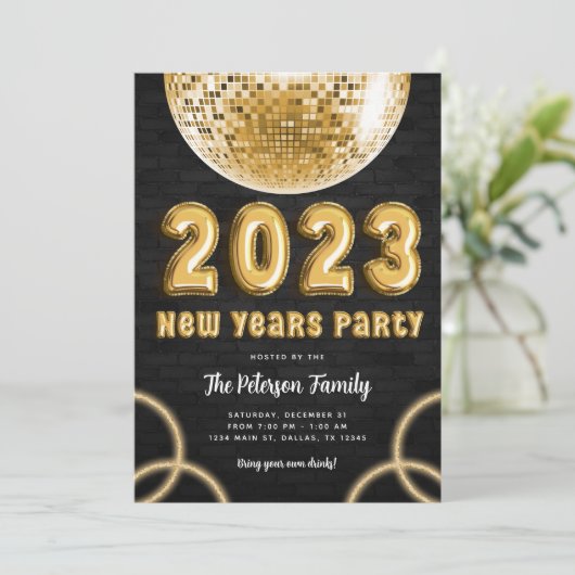Party Einladung 2023 - Gold - neue Jahre (Stehend Vorderseite)