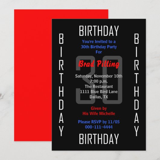 Party Einladung 30. Geburtstag 30 (Vorne/Hinten)