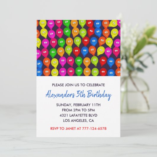 Party Einladung 5. Junge Ballons Monster (Stehend Vorderseite)