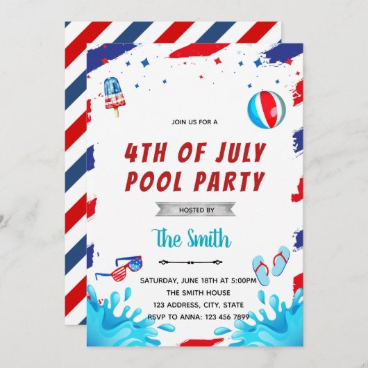 Party Einladung am 4. Juli (Vorne/Hinten)