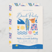 Party Einladung am Strand | Sun and Surf Party Ein (Vorne/Hinten)