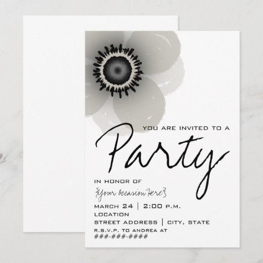 Party Einladung Anemone Blume (Vorne/Hinten)