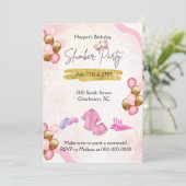 Party Einladung aus rosa und goldfarbenem Gummi (Stehend Vorderseite)