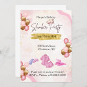 Party Einladung aus rosa und goldfarbenem Gummi (Vorne/Hinten)