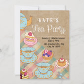 Party Einladung aus rosa und hellblau-weißem Tee (Vorderseite)