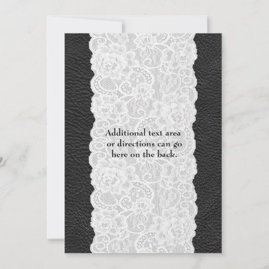 Party Einladung aus weißem Lace und schwarzem Lede (Rückseite)