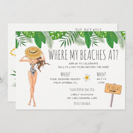 Party Einladung Bachelorette (Vorne/Hinten)