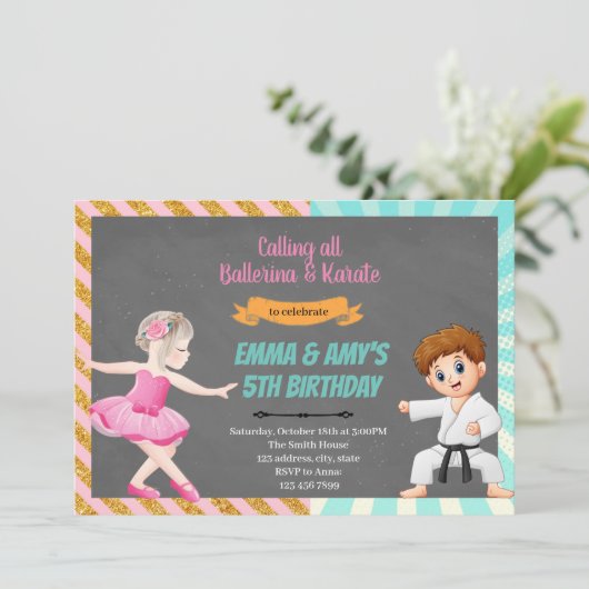 Party Einladung Ballerina Karate (Stehend Vorderseite)