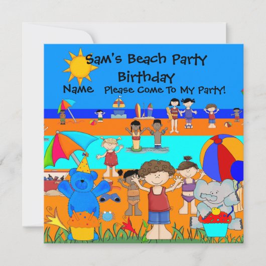 Party Einladung Birthday Beach Boy Girl Children (Vorderseite)