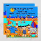 Party Einladung Birthday Beach Girls Kinder (Vorne/Hinten)
