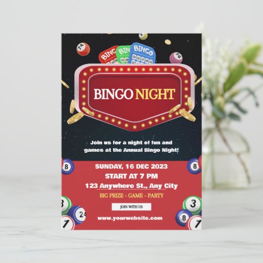 Party Einladung "Black and Red Bingo Night" (Stehend Vorderseite)