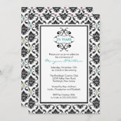 Party Einladung Black Damask zum 25. Jahrestag (Vorne/Hinten)