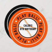 Party Einladung "Black & Orange Baseball PLAY" (Vorne/Hinten)