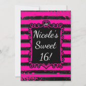 Party Einladung "Black & Pink Strip Grunge Glam" (Vorderseite)