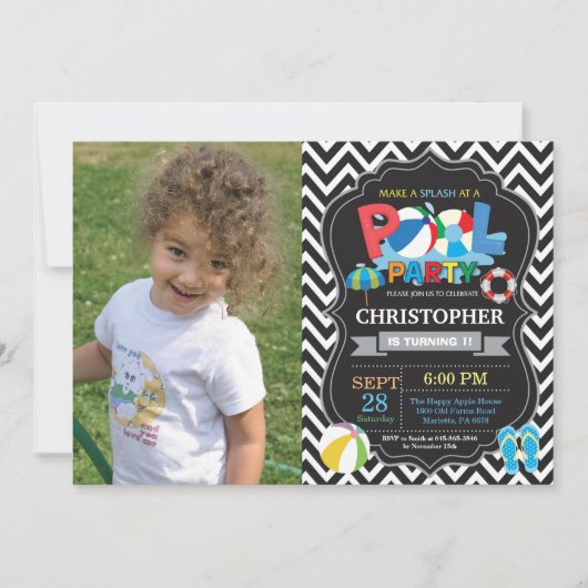Party Einladung Black Splish Splash Boy (Vorderseite)