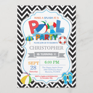 Party Einladung Black Splish Splash Boy