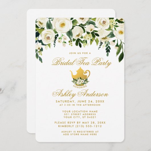 Party Einladung Blumengrün (Vorne/Hinten)