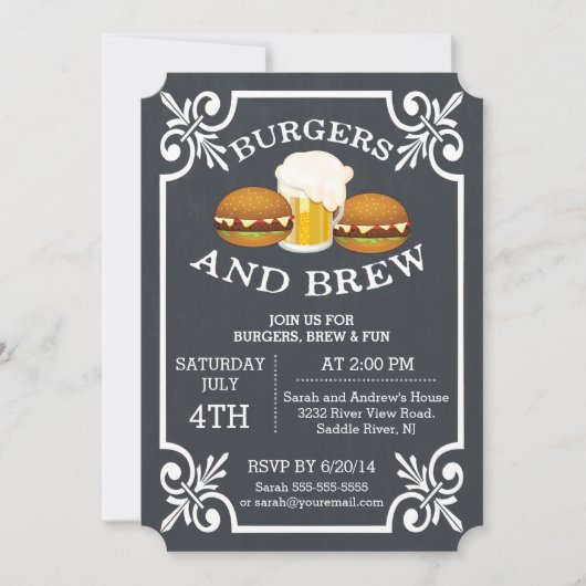 Party Einladung Burgers & Brew (Vorderseite)