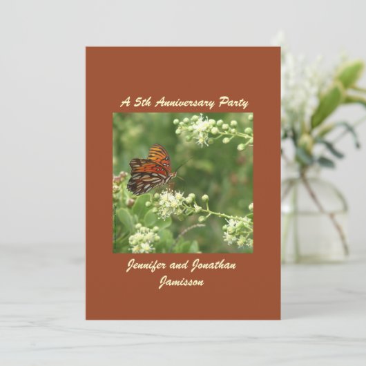 Party Einladung Butterfly zum 5. Jahrestag (Stehend Vorderseite)