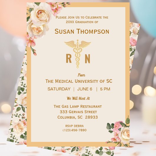 Party Einladung Caduceus floral Grad