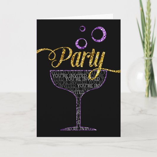 Party Einladung - Champagnerglas und Blasen (Vorderseite)