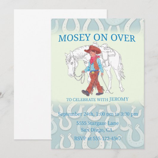 Party Einladung Cowboy und Pferd (Vorne/Hinten)