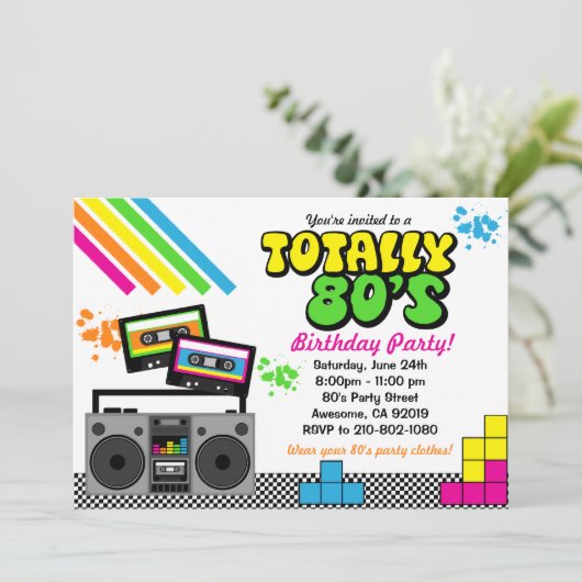 Party Einladung der 80er (Stehend Vorderseite)