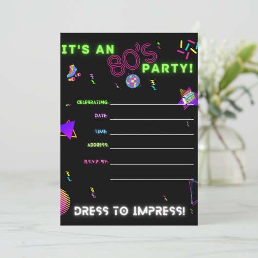 Party Einladung der 80er (Stehend Vorderseite)