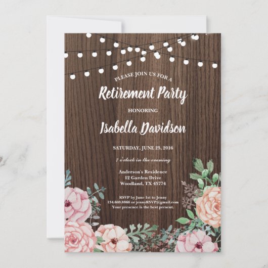 Party Einladung der Altersversorgung Rosa rustikal (Vorderseite)