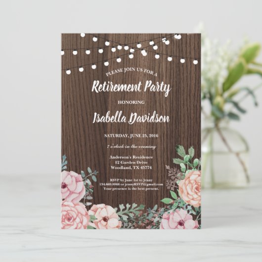 Party Einladung der Altersversorgung Rosa rustikal (Stehend Vorderseite)