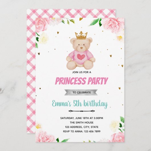 Party Einladung der Bärenprinzessin (Vorne/Hinten)