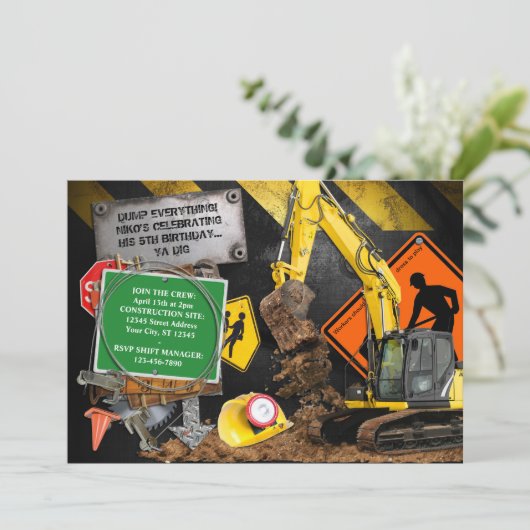 Party Einladung der Bauarbeiter (Stehend Vorderseite)