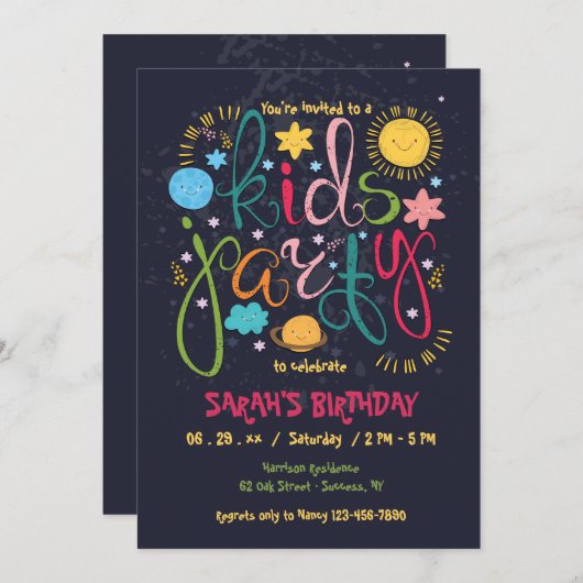 Party Einladung der Kinder (Vorne/Hinten)