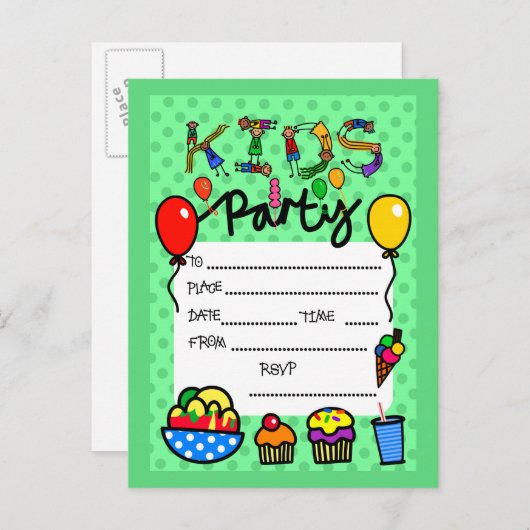 Party Einladung der Kinder (Vorne/Hinten)