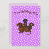 Party Einladung der lila Dackel (Vorne/Hinten)