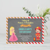 Party Einladung der Prinzessin und Feuerwehrgemein (Stehend Vorderseite)