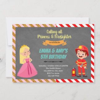 Party Einladung der Prinzessin und Feuerwehrgemein