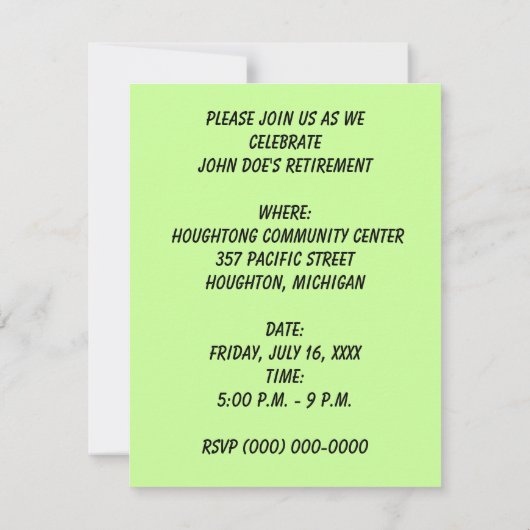 PARTY EINLADUNG DER RÜCKZAHLUNG - VINTAGER GRÜNTRA (Rückseite)