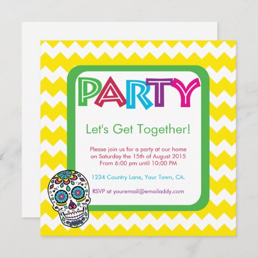 Party Einladung der Zuckerschädelfarbe (Vorne/Hinten)