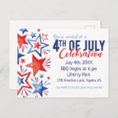 Party Einladung des Aquarell-Amerikanischen Unabhä Postkarte (Vorne/Hinten)