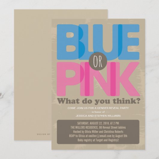 Party Einladung des Blauen oder rosa Babygeschlech (Vorne/Hinten)