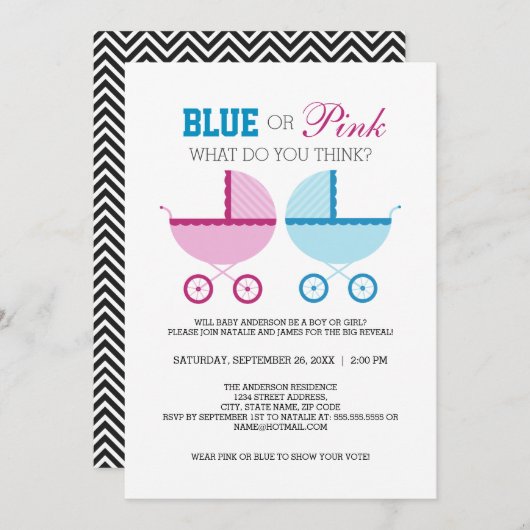 Party Einladung des Blauen oder rosa Geschlechts (Vorne/Hinten)