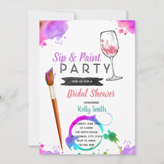 Party Einladung des Brautparty Paint und Sip (Vorderseite)