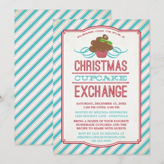 Party Einladung des Cupcake-Austauschs (Vorne/Hinten)