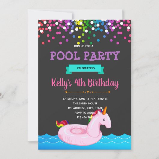 Party Einladung des Einhornpools (Vorderseite)