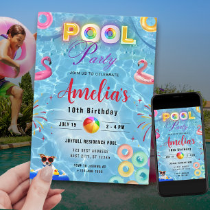 Party Einladung des farbenfrohen Pools   Geburtsta