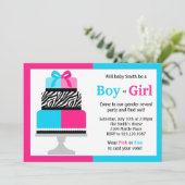 Party Einladung des Geschlechts Rosa Blauer Kuchen (Stehend Vorderseite)