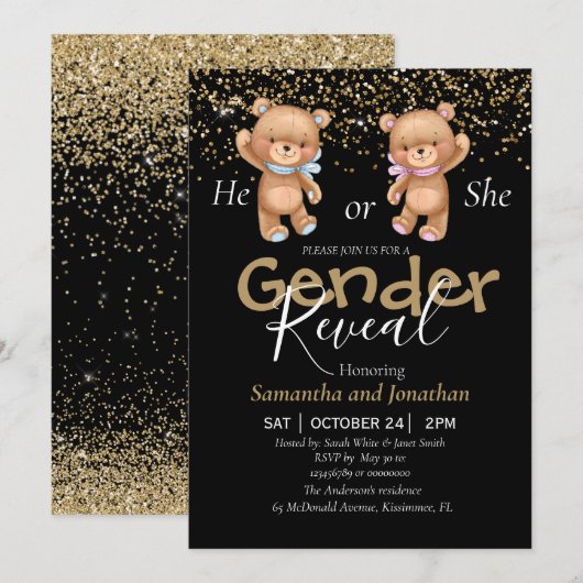 Party Einladung des GOLD Geschlechts (Vorne/Hinten)