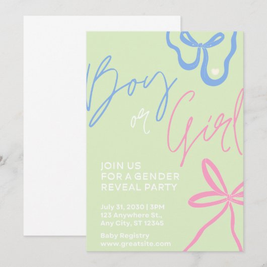 Party Einladung des hellgrünen Geschlechts (Vorne/Hinten)